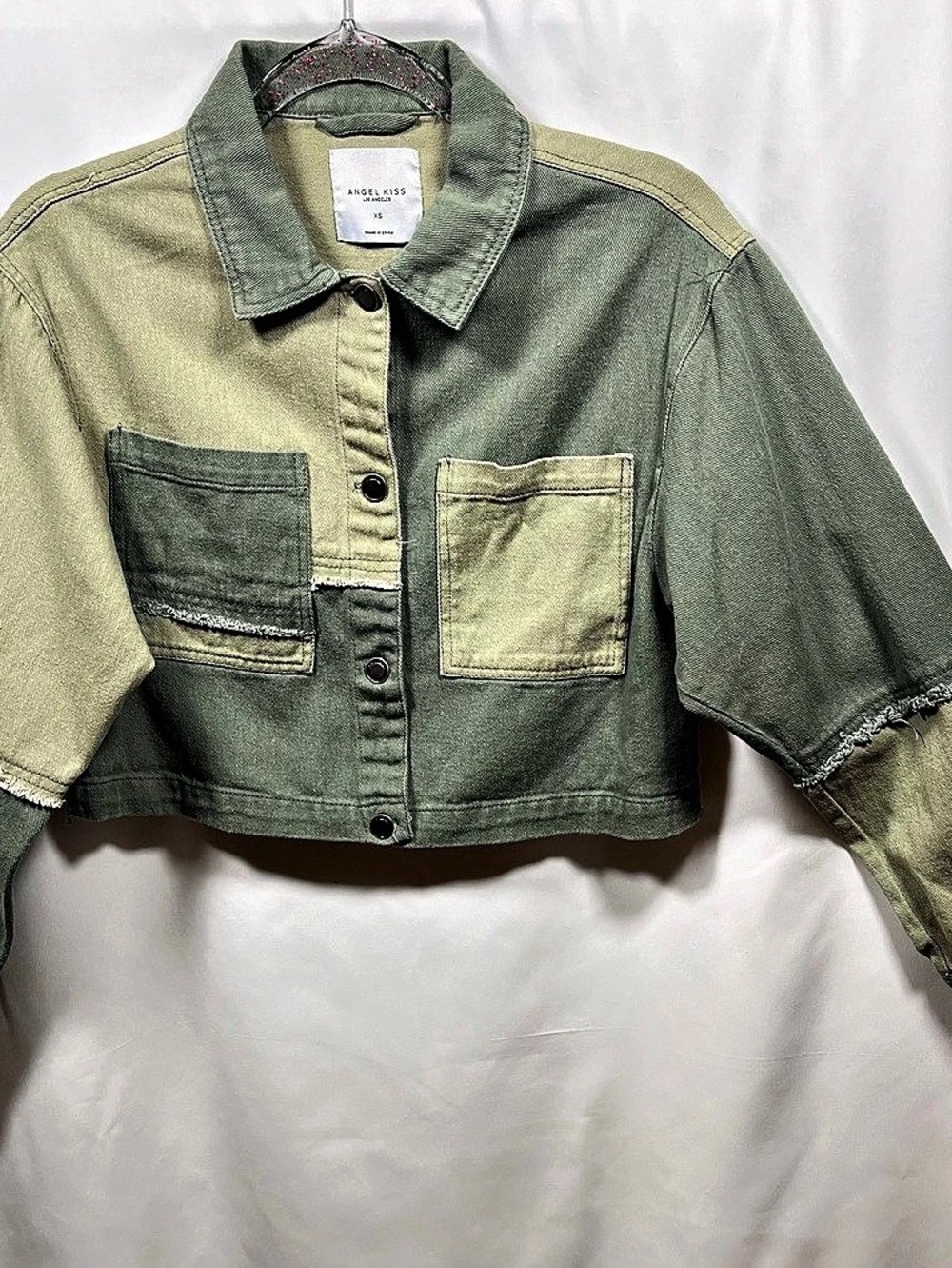 ANGELKISS Cropped Color Block Cotton Jacket XS